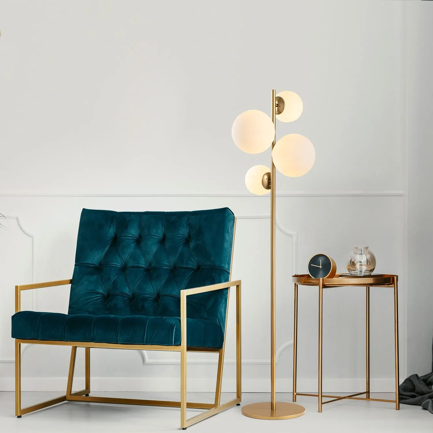 Lampa podłogowa metalowa FAZLI złota/biała - ASI_942FLG1522