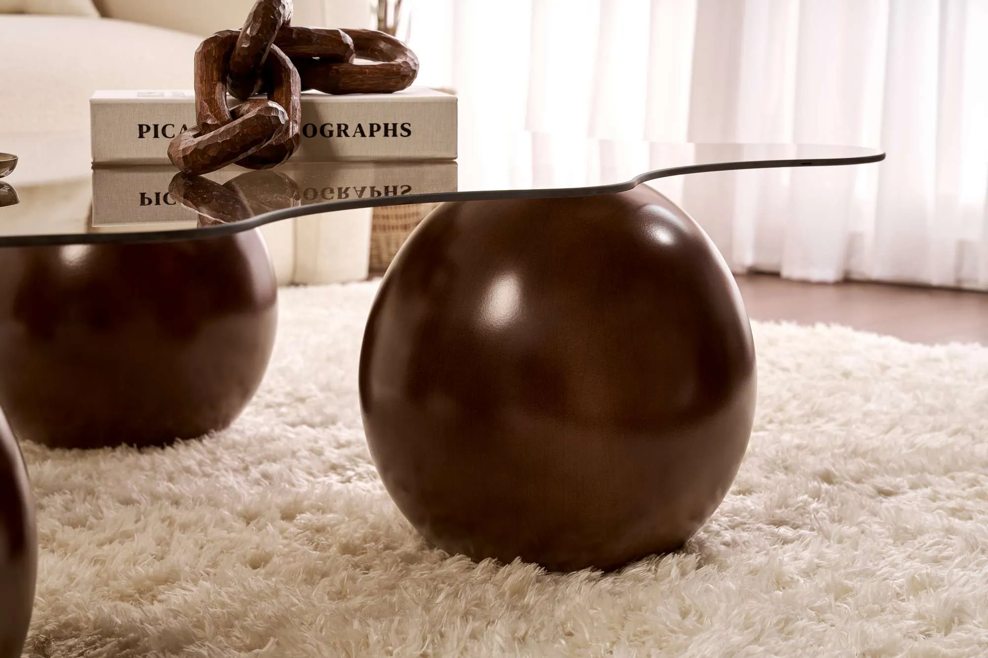 Stolik kawowy NOXA 80x120 cm nogi kuliste orzech blat brązowy - ASI_857NRD1133