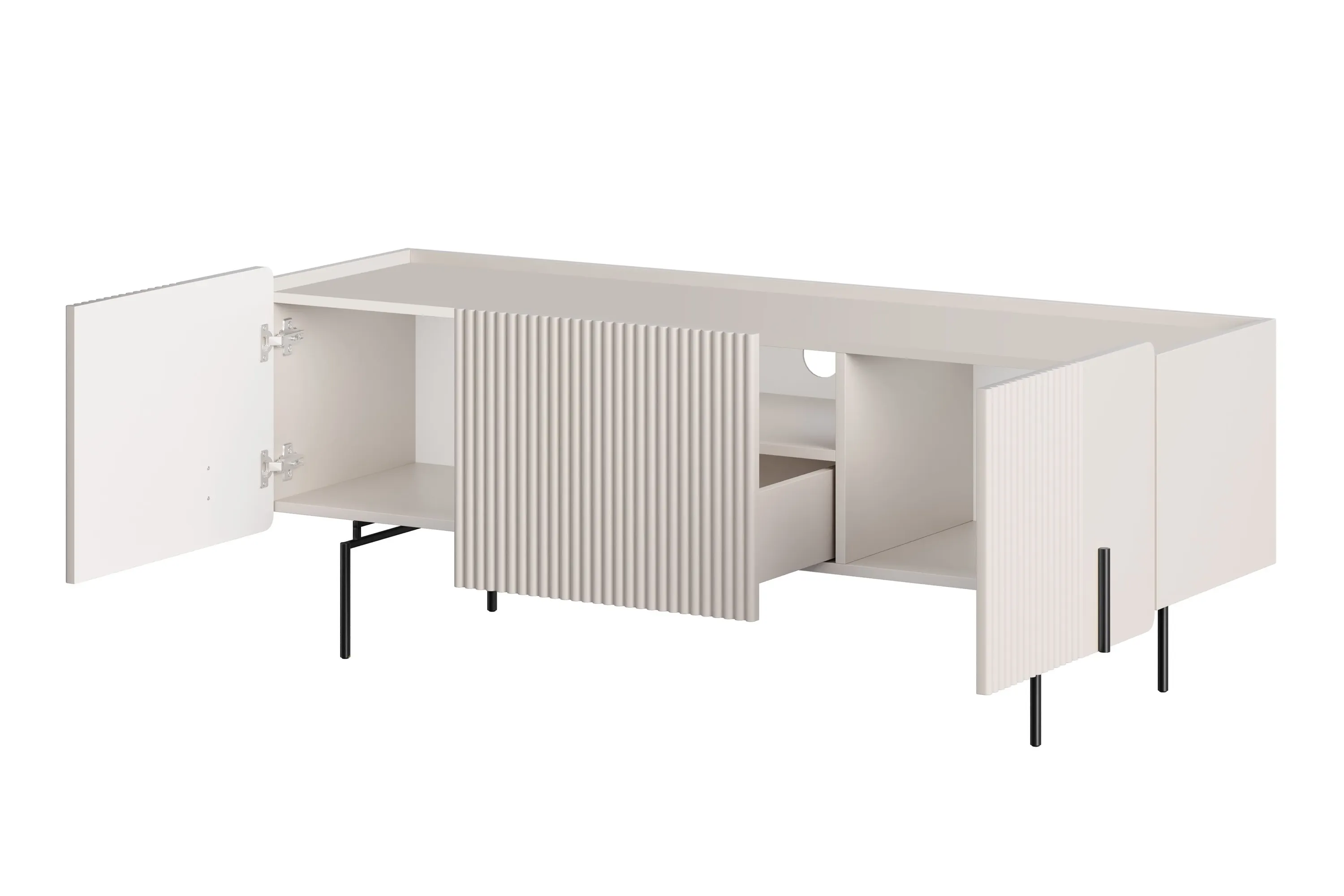 Szafka RTV 2-drzwiowa z 1 szufladą MALMI 150cm - kaszmirowa czarne nogi - B_167033