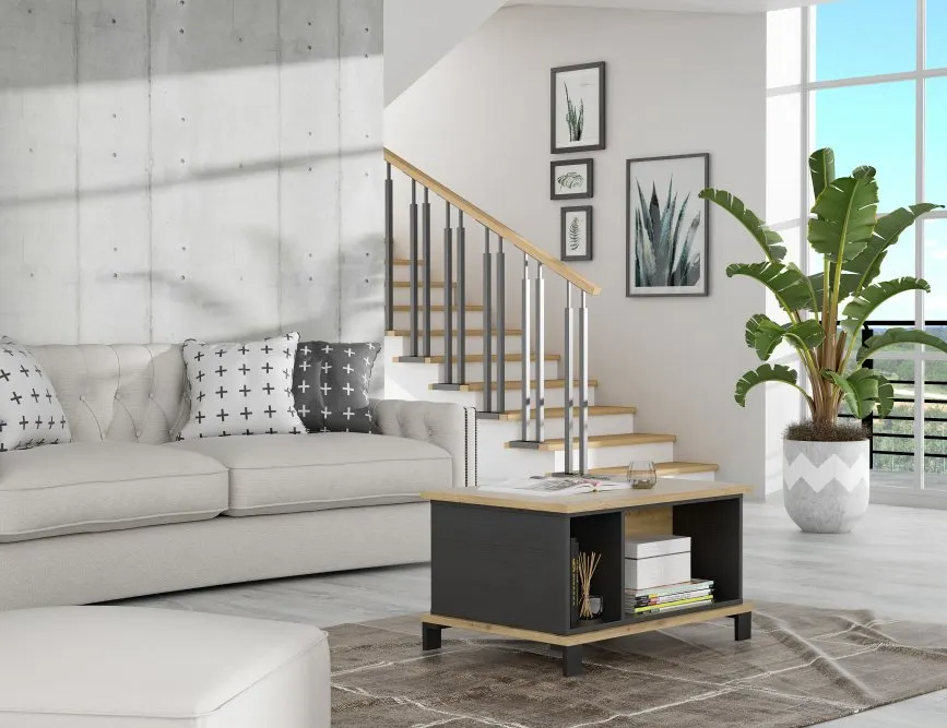 Stolik kawowy z półką TRONDHEIM dąb artisan czarny - TDHT511-C773