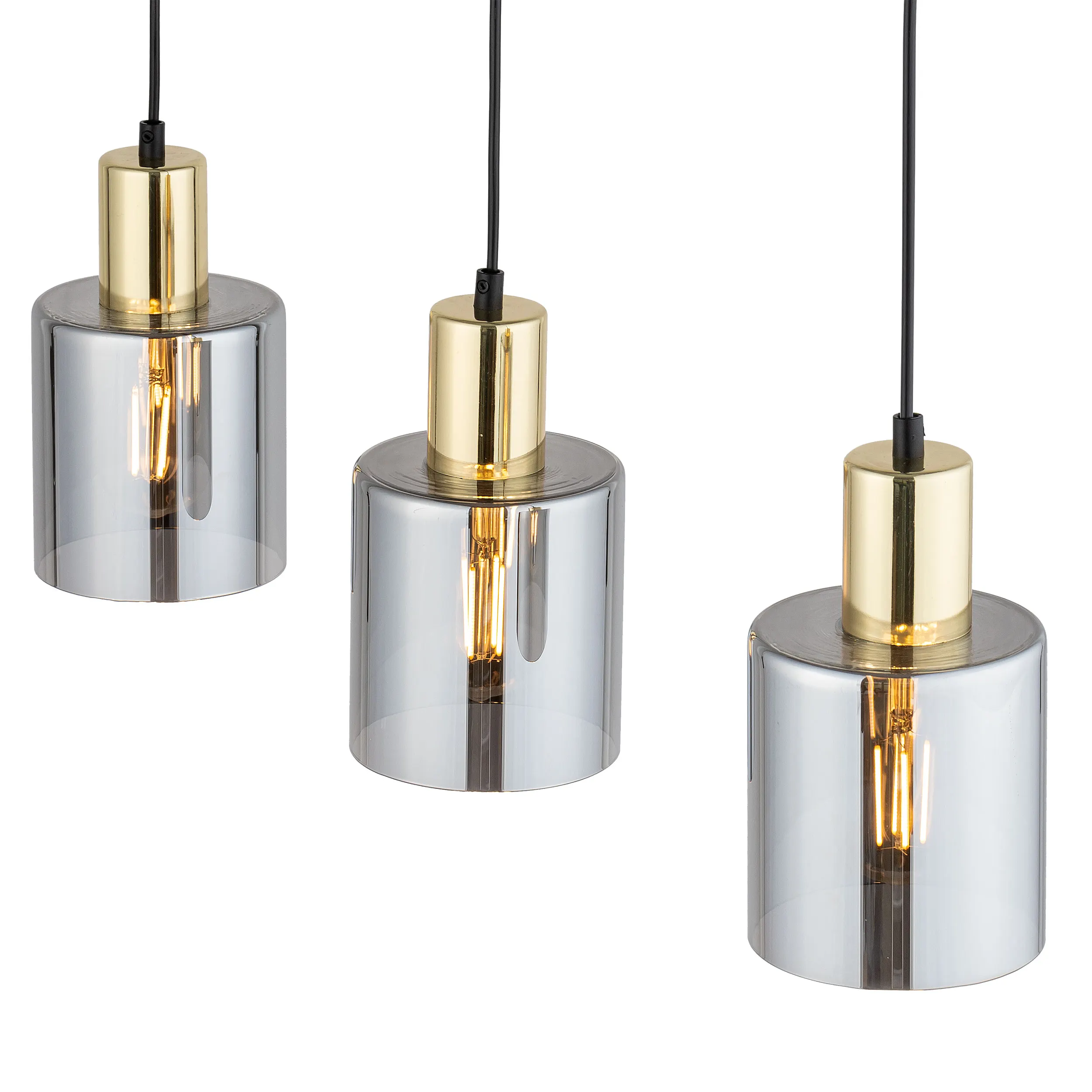 Lampa wisząca SIERRA czarna na listwie ze złotymi elementami z szarymi lustrzanymi kloszami 80x73x12cm - TK_6662