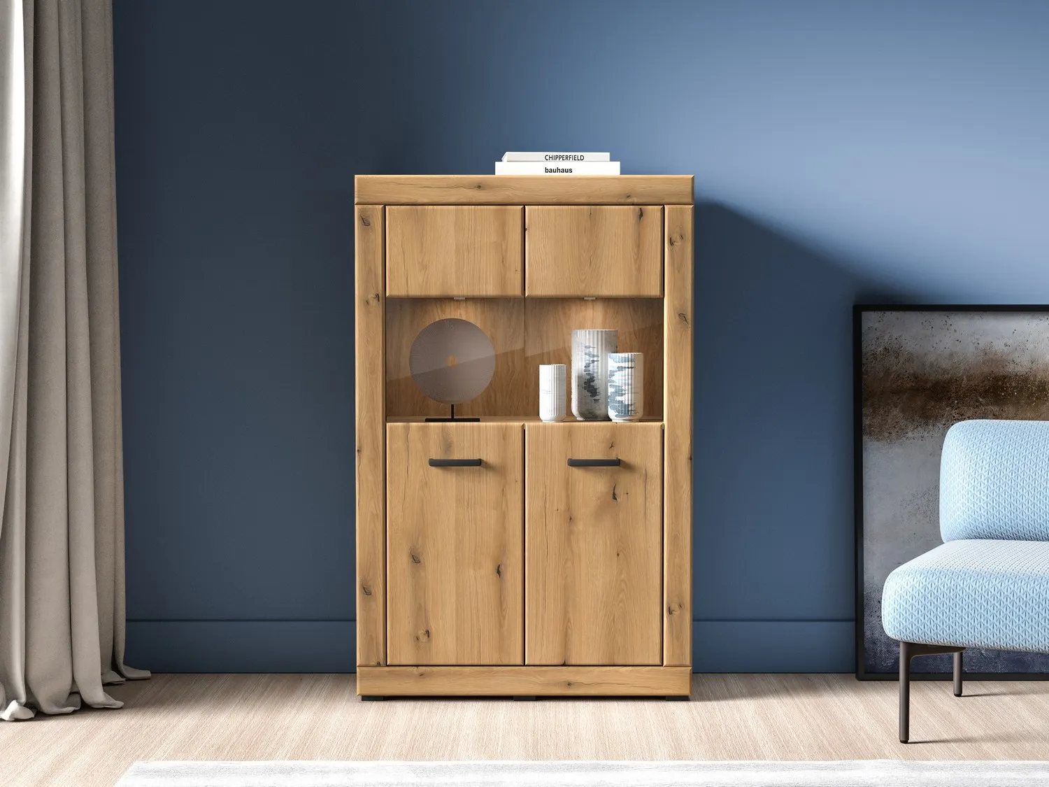 Witryna szklana 2-drzwiowa DORA 92x40x144 dąb evoke - 1DORA03-001