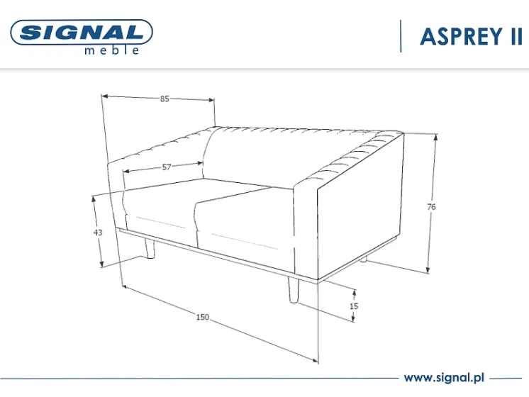 Sofa dwuosobowa ASPREY 2 VELVET Bluvel 14 szara wenge - ASPREY2VSZ14