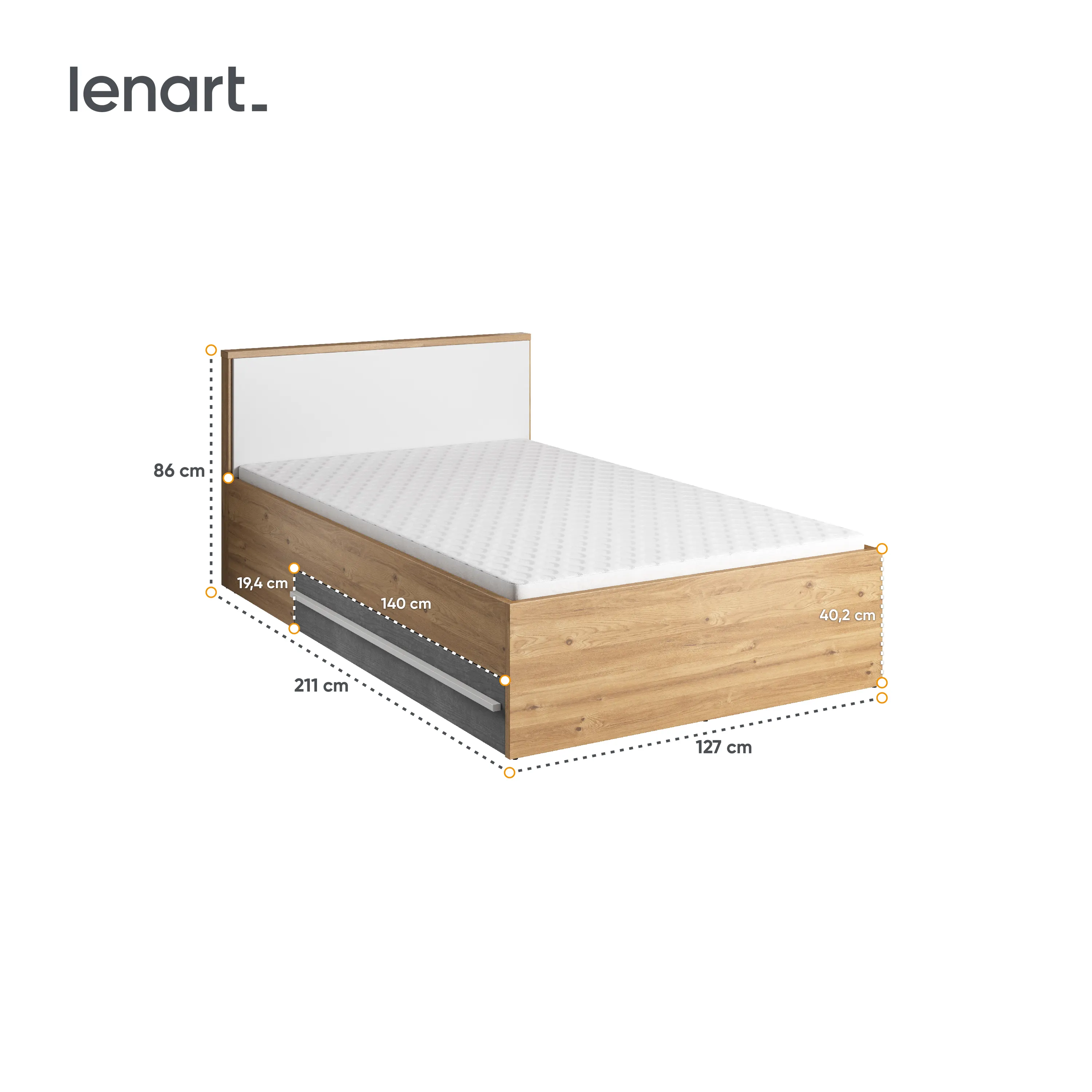 Łóżko ze stelażem Plano PN-10 120x200 dąb nash - PN10DBB