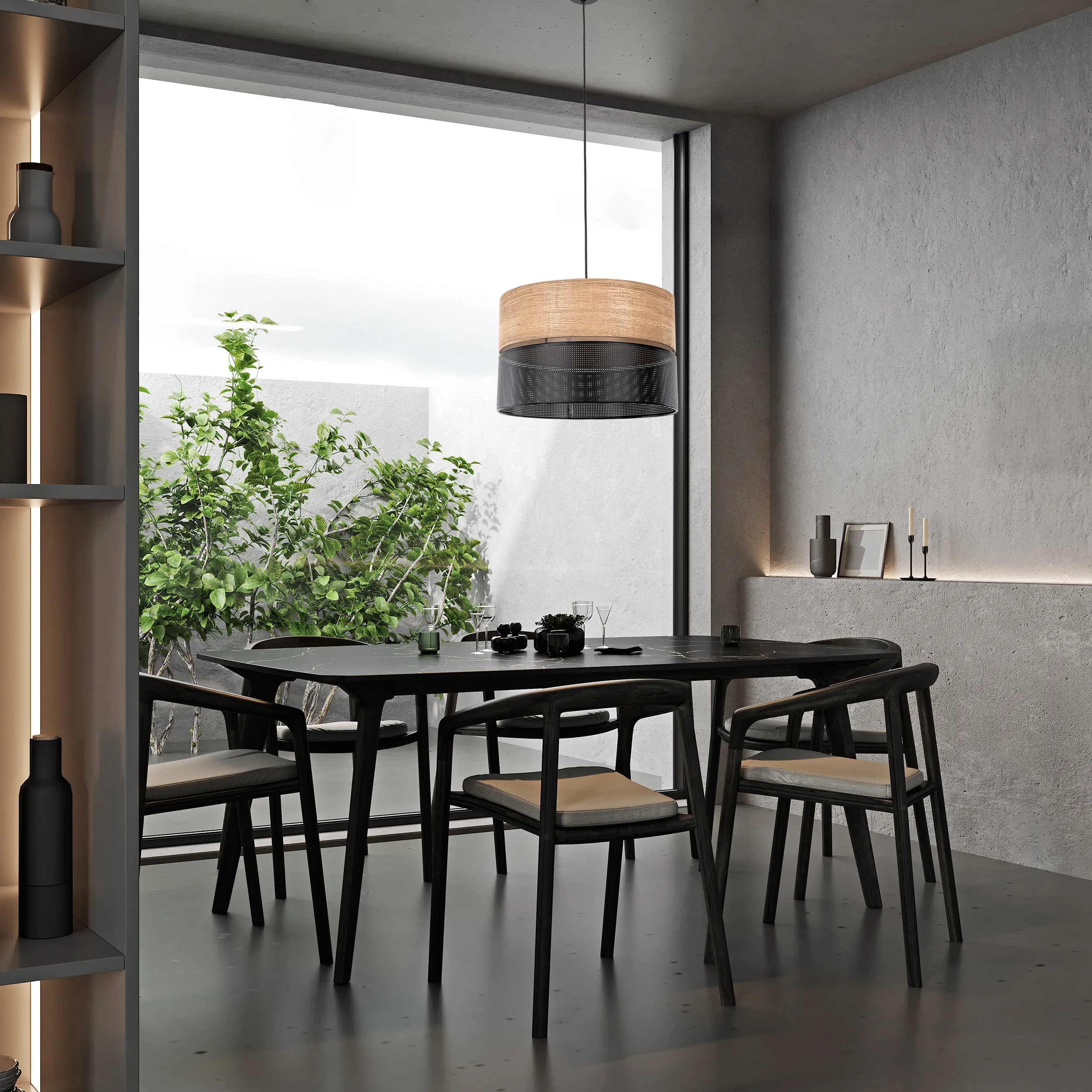 Lampa wisząca NICOL czarna z drewnianym elementem okrągła 120x50cm - TK_4798