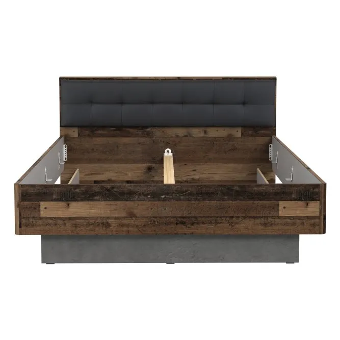 Łóżko CLIF z tapcerowanym zagłówkiem 160x200 -old wood vintage, beton, antracyt - BVNL2602-C748