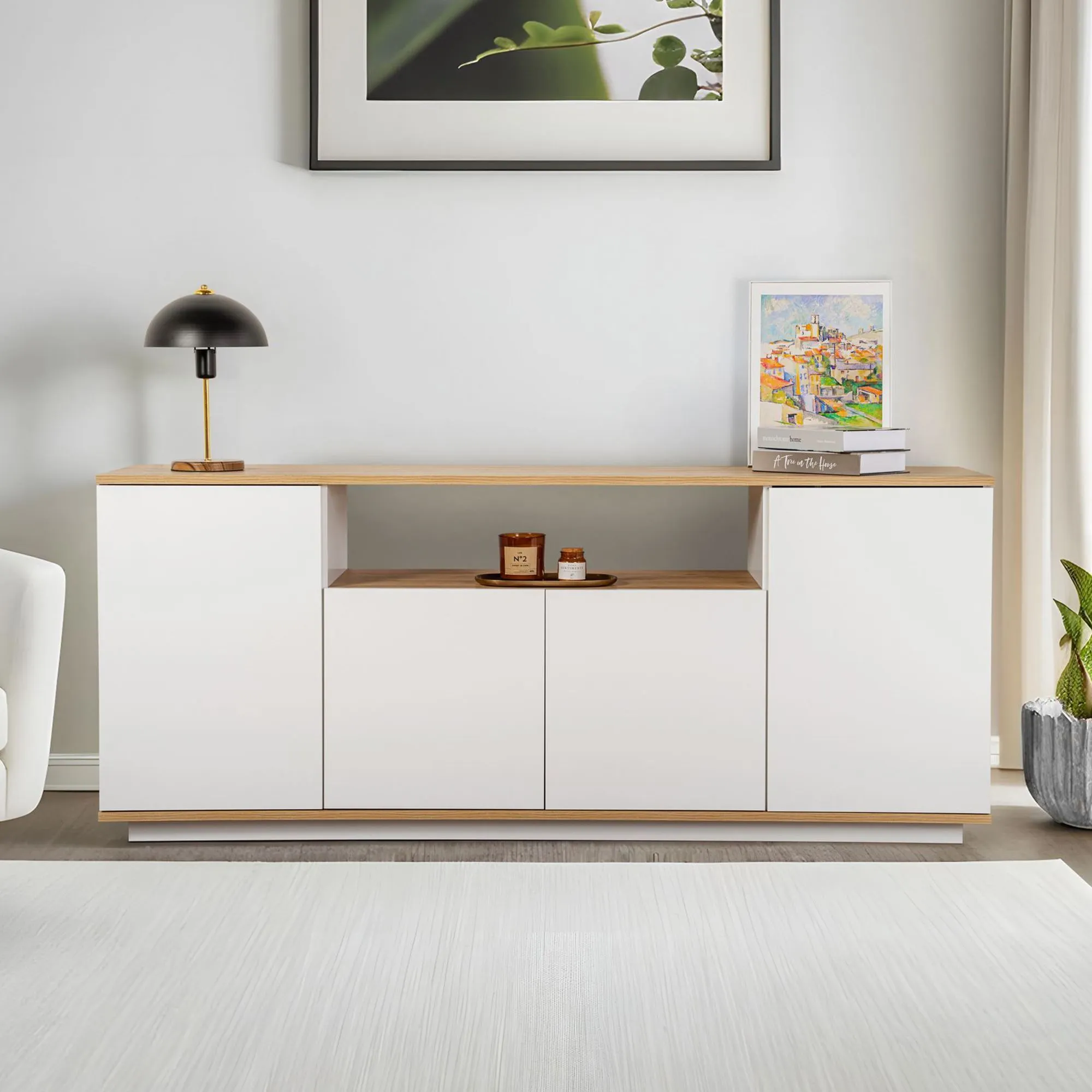 Komoda 4-drzwiowa z wnęką ARISTA 180 cm biały dąb - ASI_353NRD1206