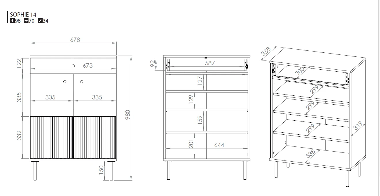 Szafka na buty 2-drzwiowa z szufladą SOPHIE 68x98 kaszmirowa - 1SOPH14-001