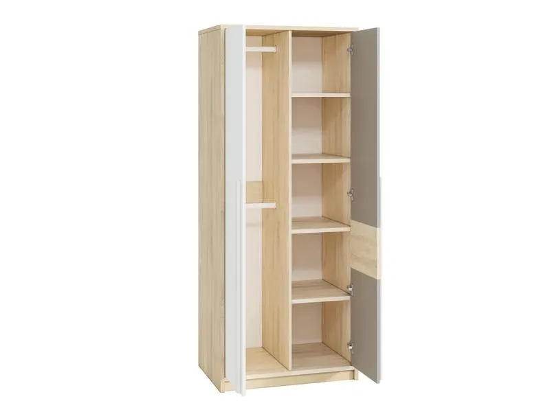 Szafa 2-drzwiowa z półkami i drążkiem DROP 02 buk fjord, biały, szary - 1DROP0201-001