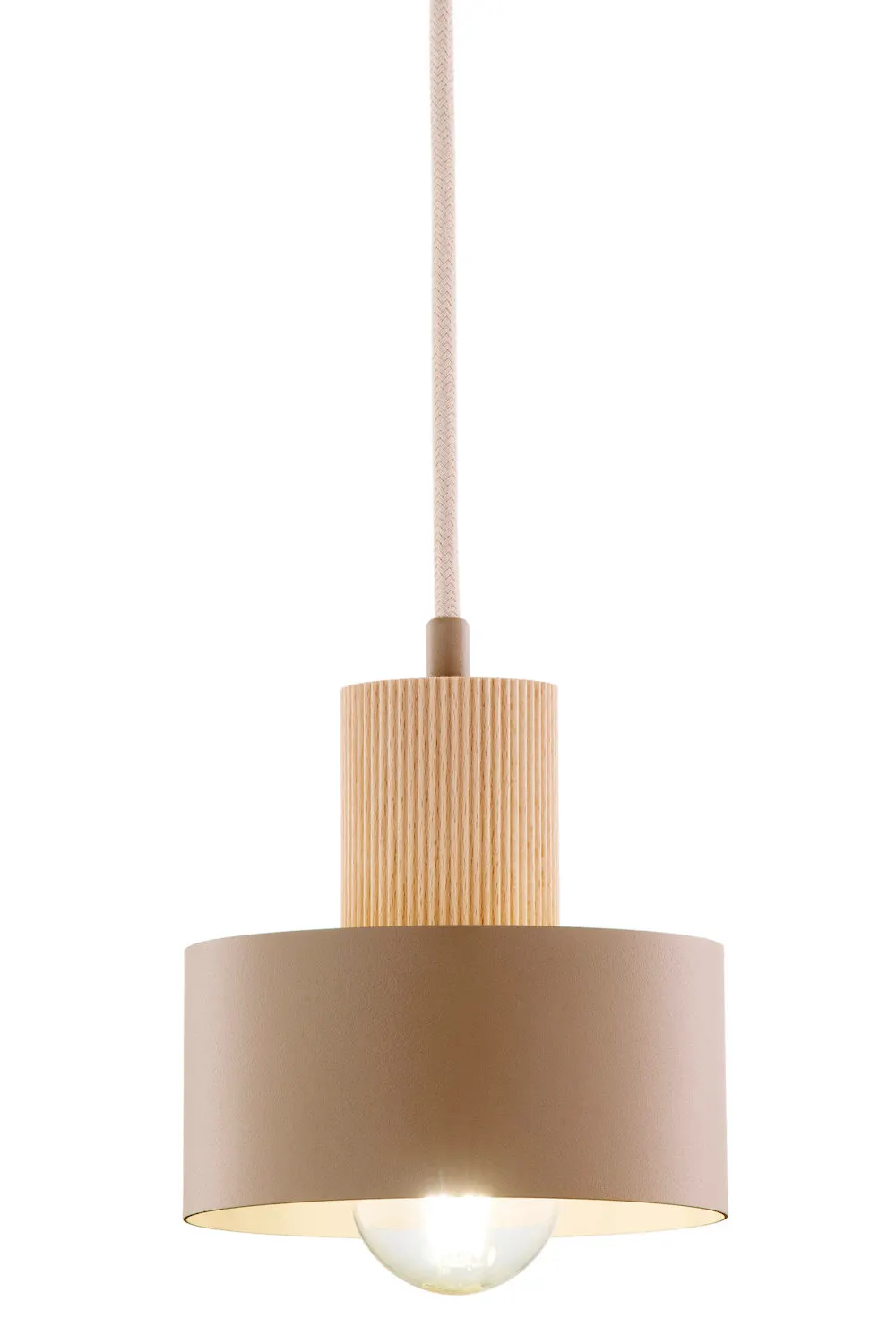hanging lamp, drewniana osłona, beżowy, lampa wisząca, żarówka w zestawie