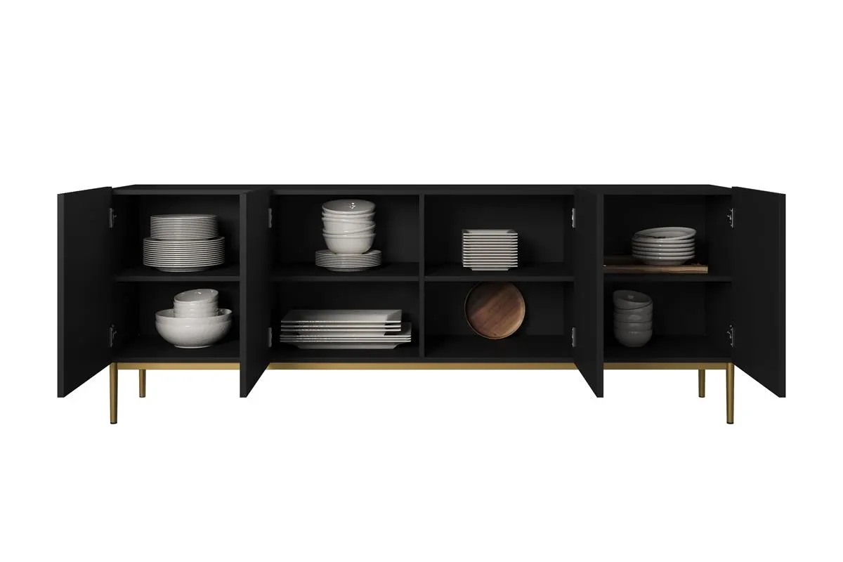 Komoda 4-drzwiowa NICOLE 200 - czarny mat - złoty stelaż - B_51780