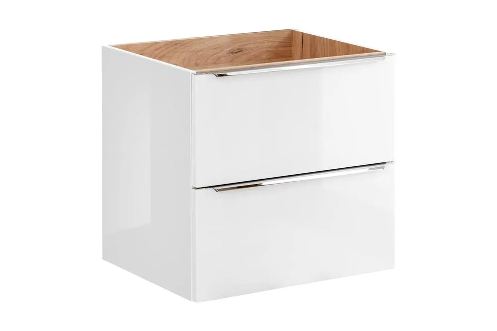 Szafka pod umywalkę z 2 szufladami CAPRI z chromowanymi uchwytami biała, dąb craft 60x57x46cm Szafka pod umywalkę z 2 szufladami CAPRI z chromowanymi uchwytami biała, dąb craft 60x57x46cm