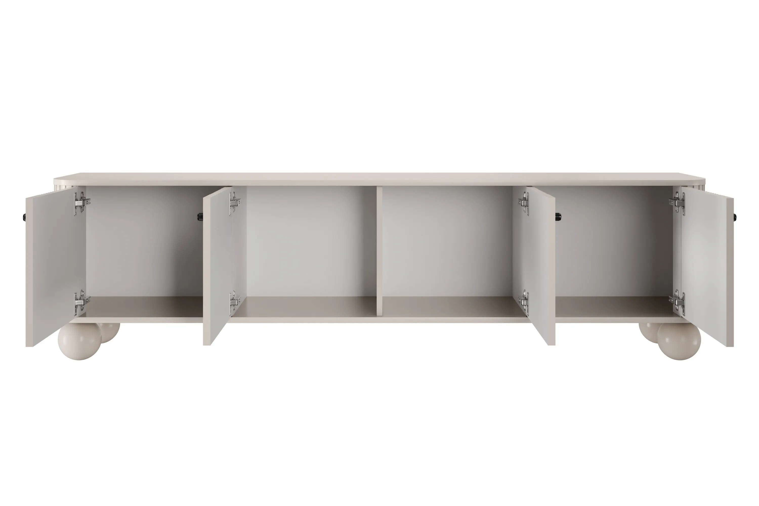 Szafka RTV 4-drzwiowa VESPER RTV 187 ryflowany front cashmere czarne uchwyty nogi kule - B_163729