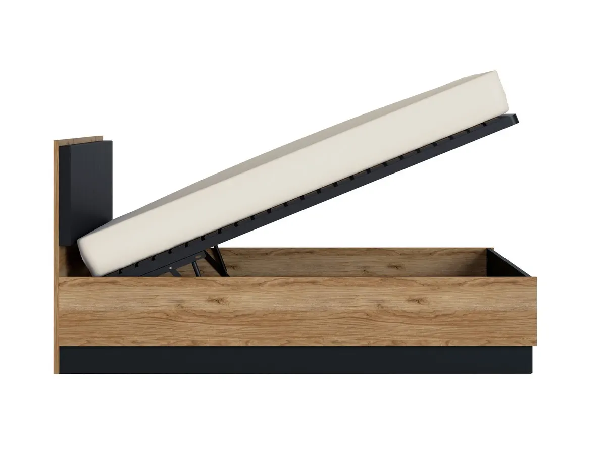 BROLO BROZ03 ŁÓŻKO 160 DĄB DĄB CATANIA /CZARNA PERŁA/MDF BIAŁY HG - 6000000011783