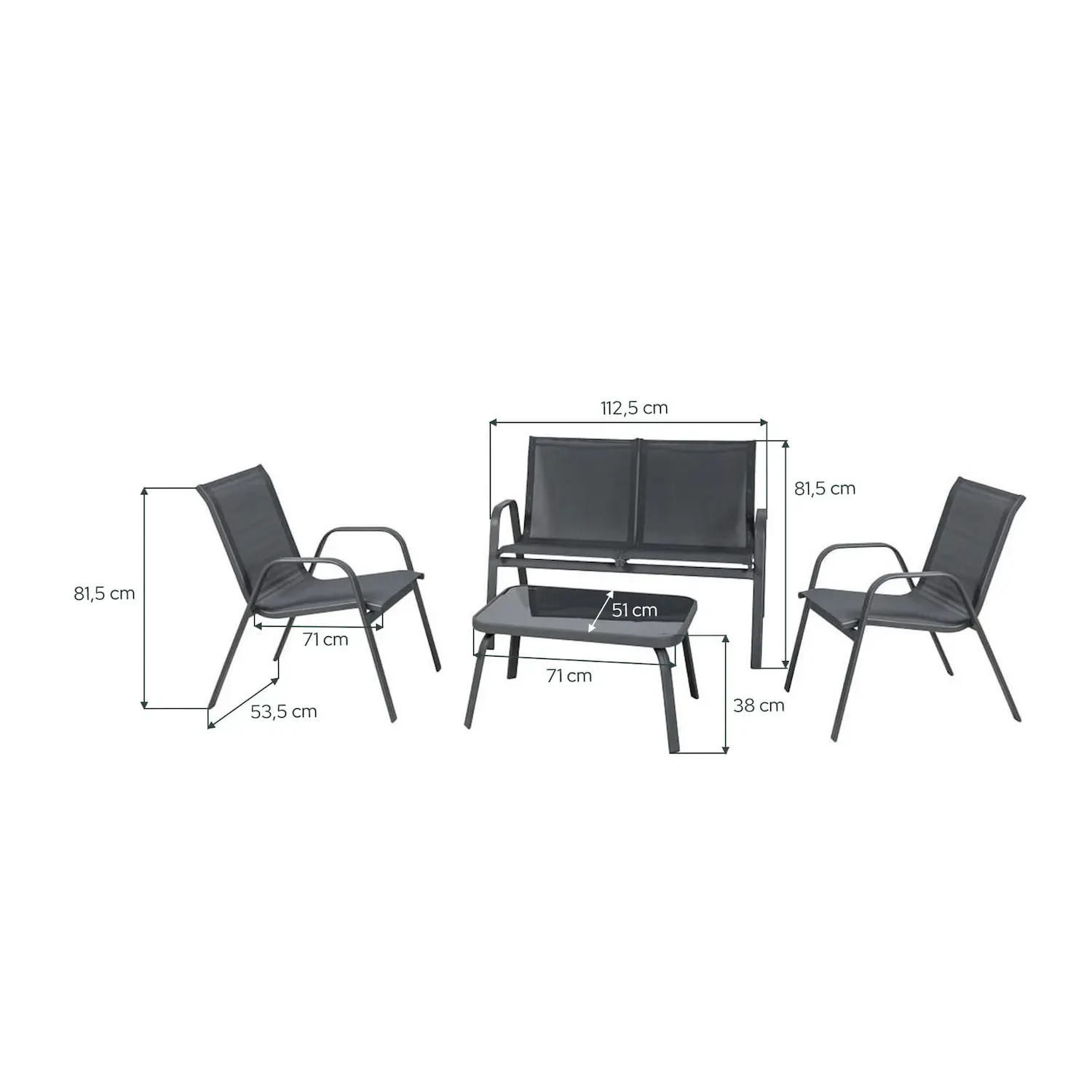 Zestaw ogrodowy RIVET KD sofa+2 fotele + stolik kawowy antracytowy — zdjęcie 10