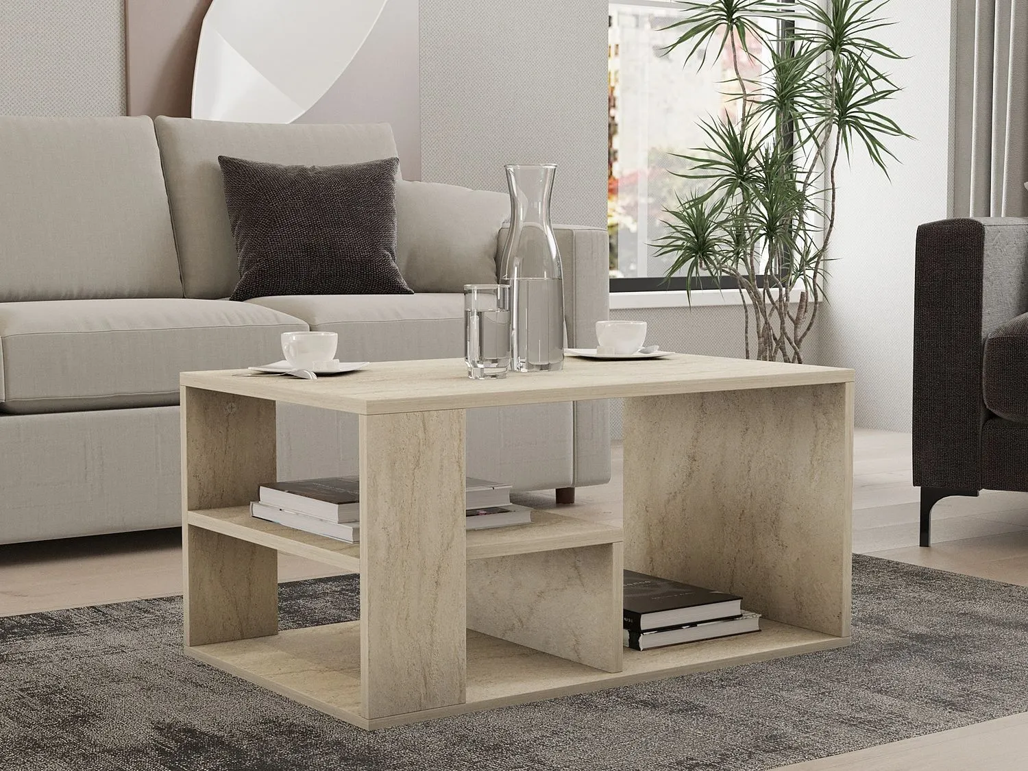 Stolik kawowy z półką EROS 40x80 cm trawerttynowy