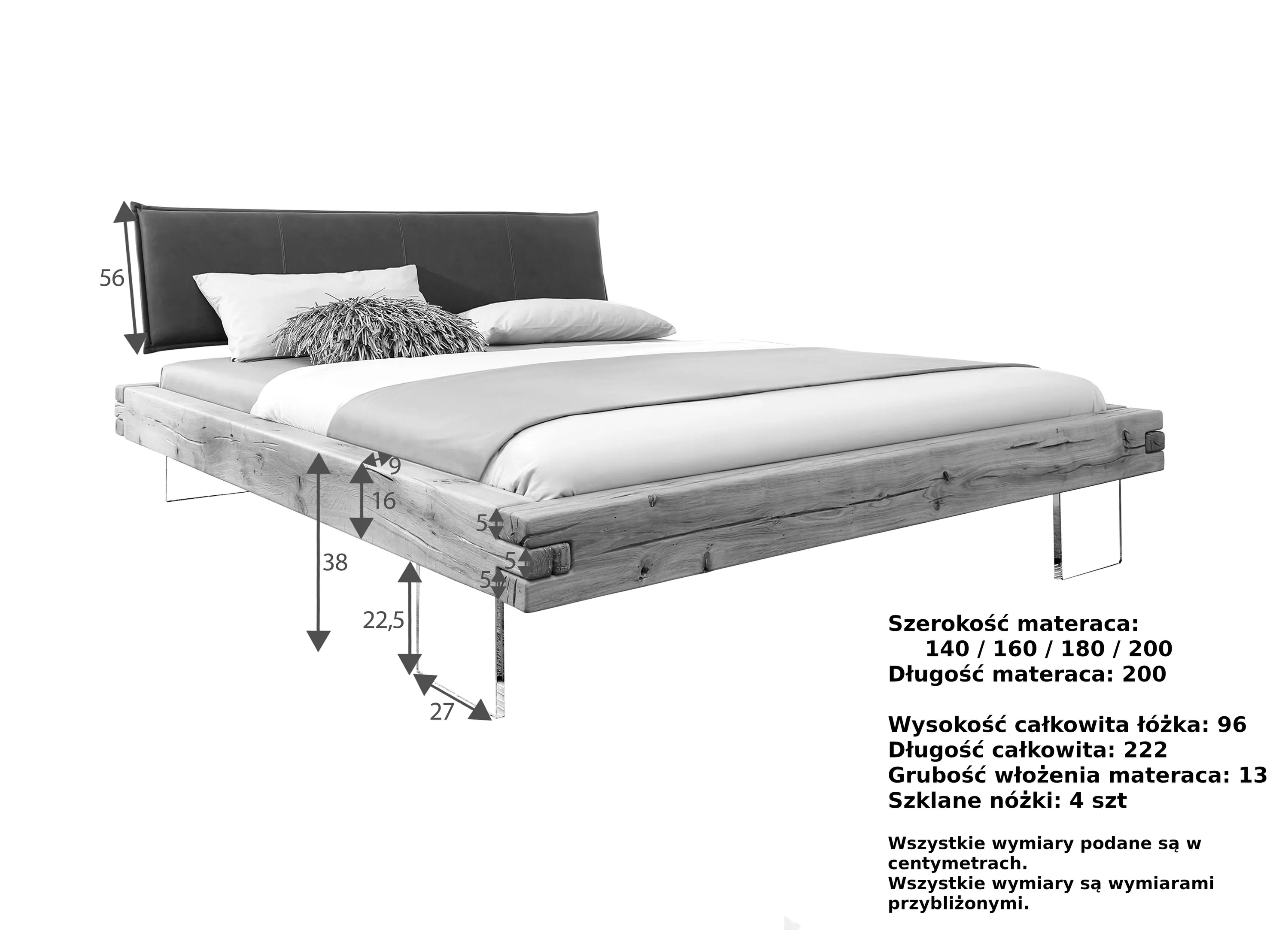 Łóżko dębowe tapicerowane WONDER 140x200 lewitujące - GK_105575111