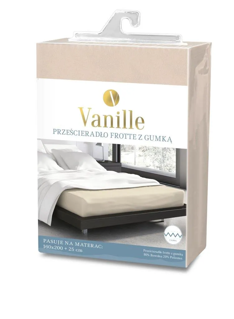 Prześcieradło frotte z gumką VANILLE 160X200+25 bawełna 80% beżowe - FARO_20533