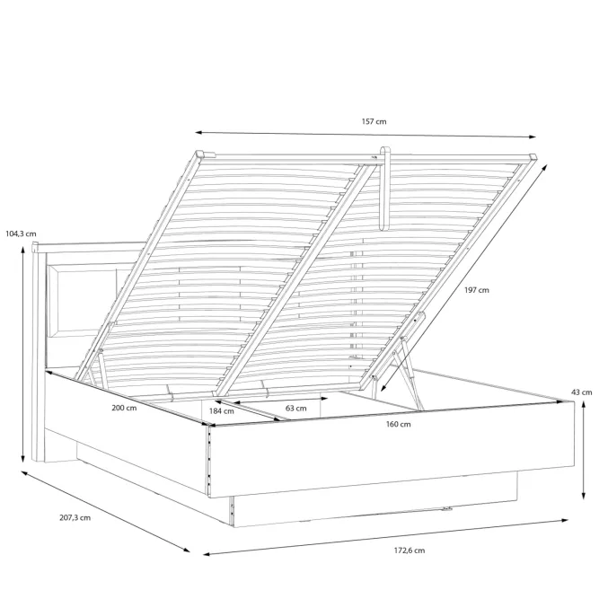 Łóżko z pojemnikiem HAYATO 160X200, świerk alpejski, czarny - HYTL1162B-M215