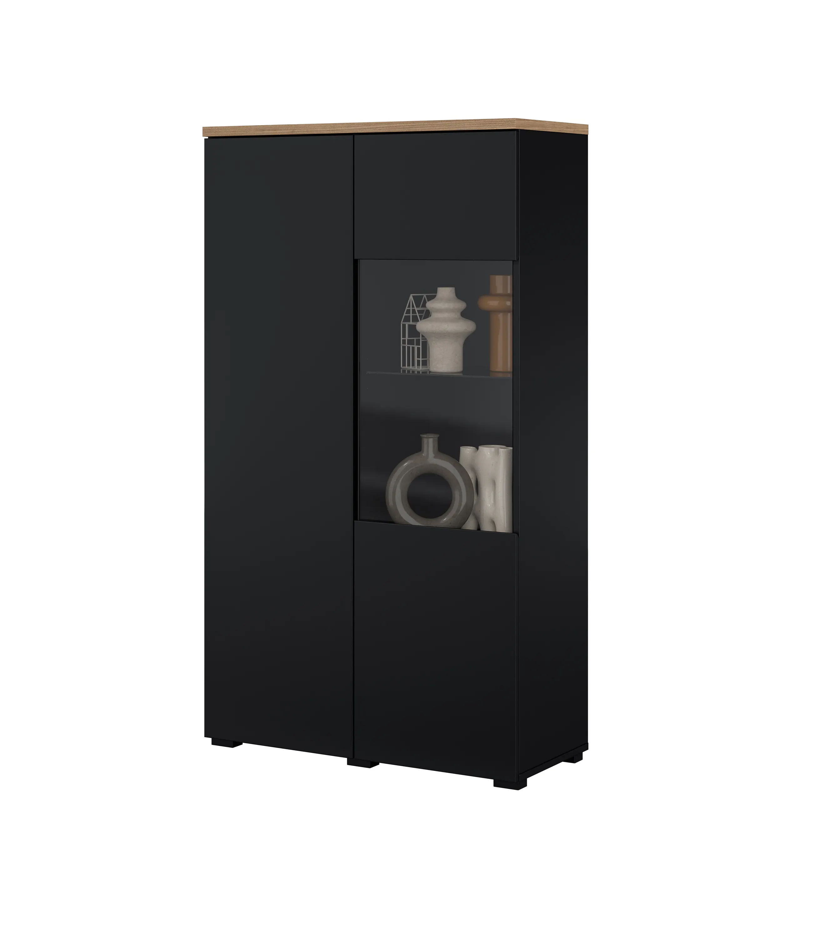 szafka, szafka z vitrine, czarna szafka, szafka z drewnianym blatem, meble