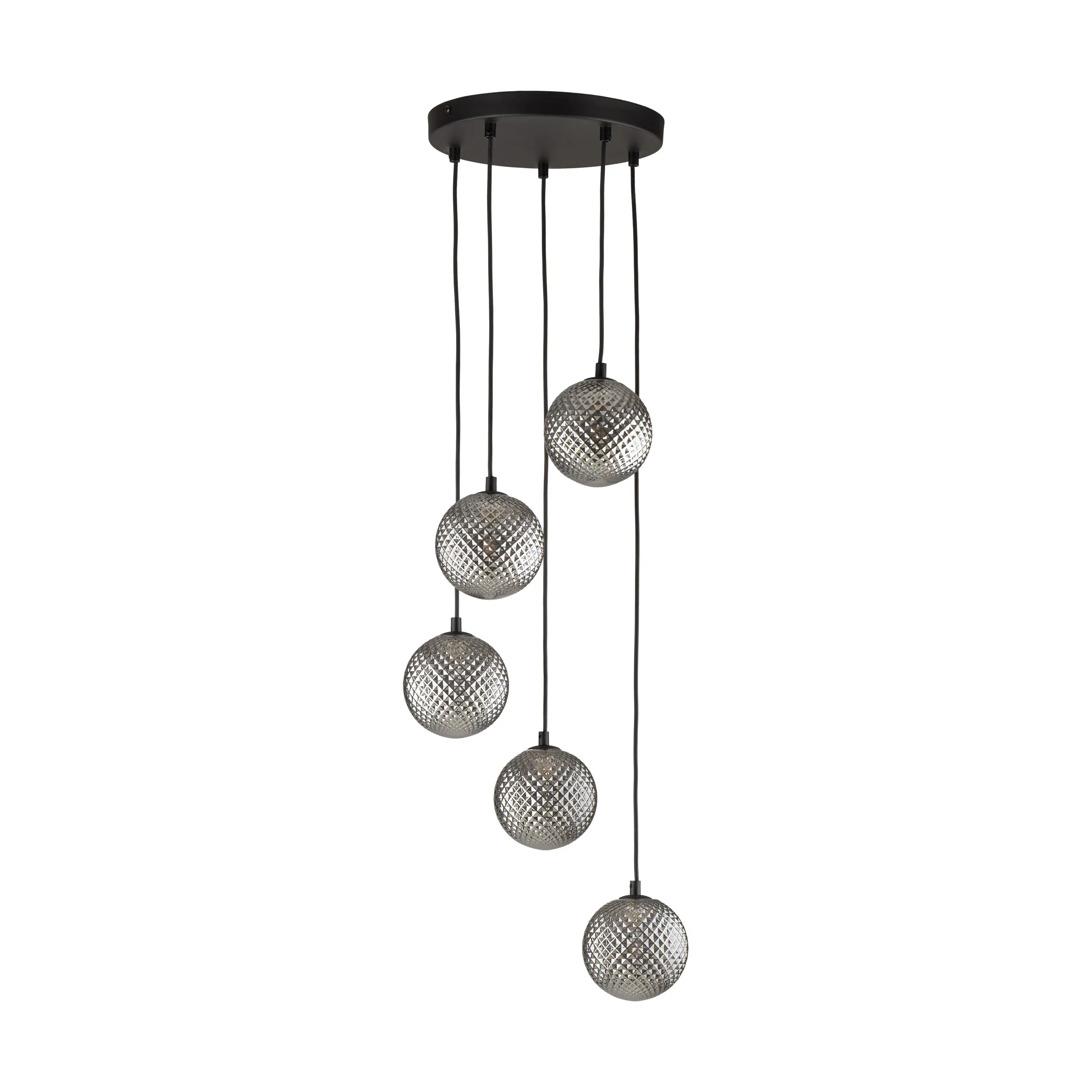 Lampa wisząca ELENA czarna z szarymi kryształowymi okrągłymi kloszami 140x37cm