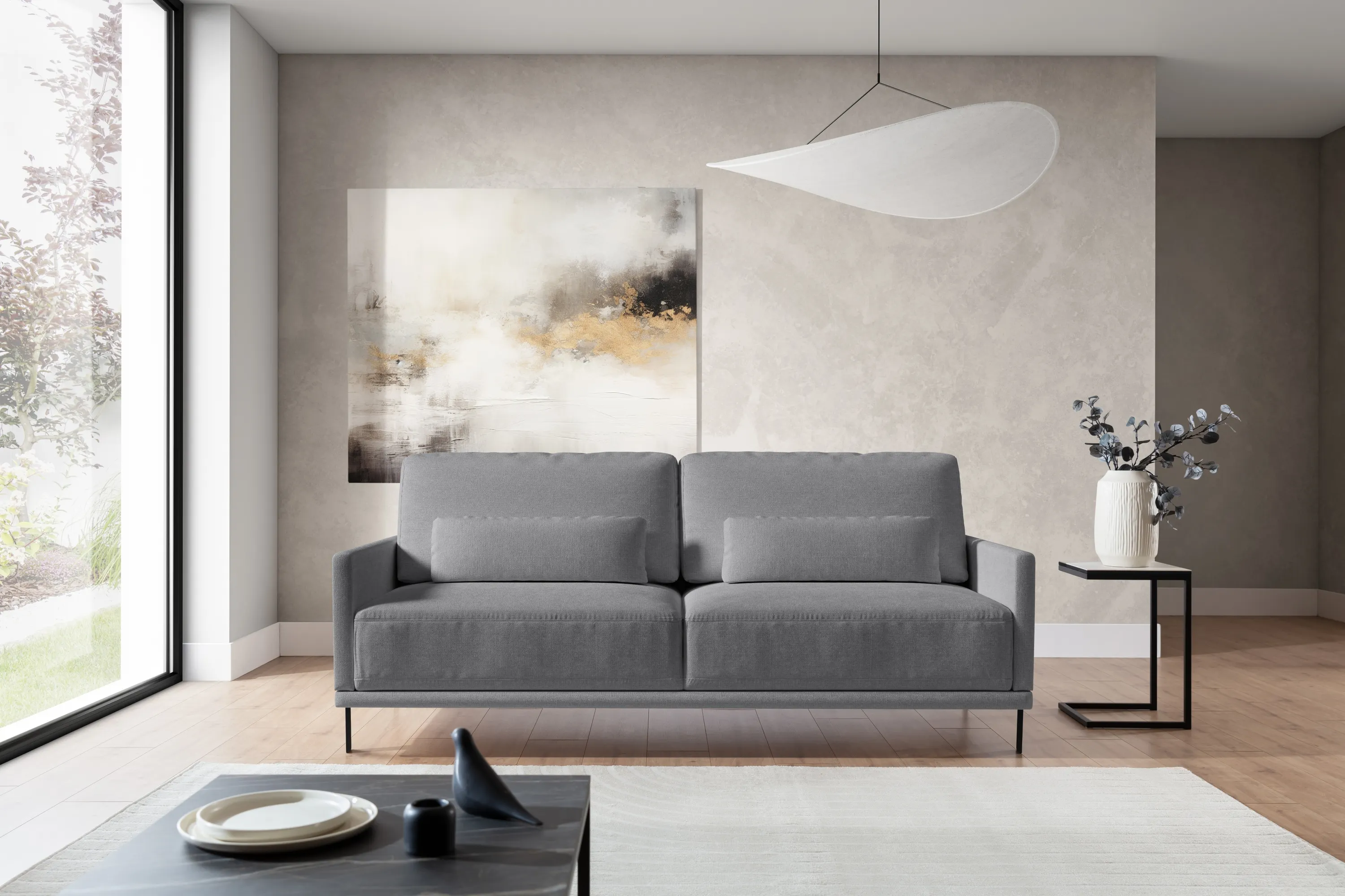 Sofa z funkcją spania MELORIA tkanina Uni 8008 szara - B_161809