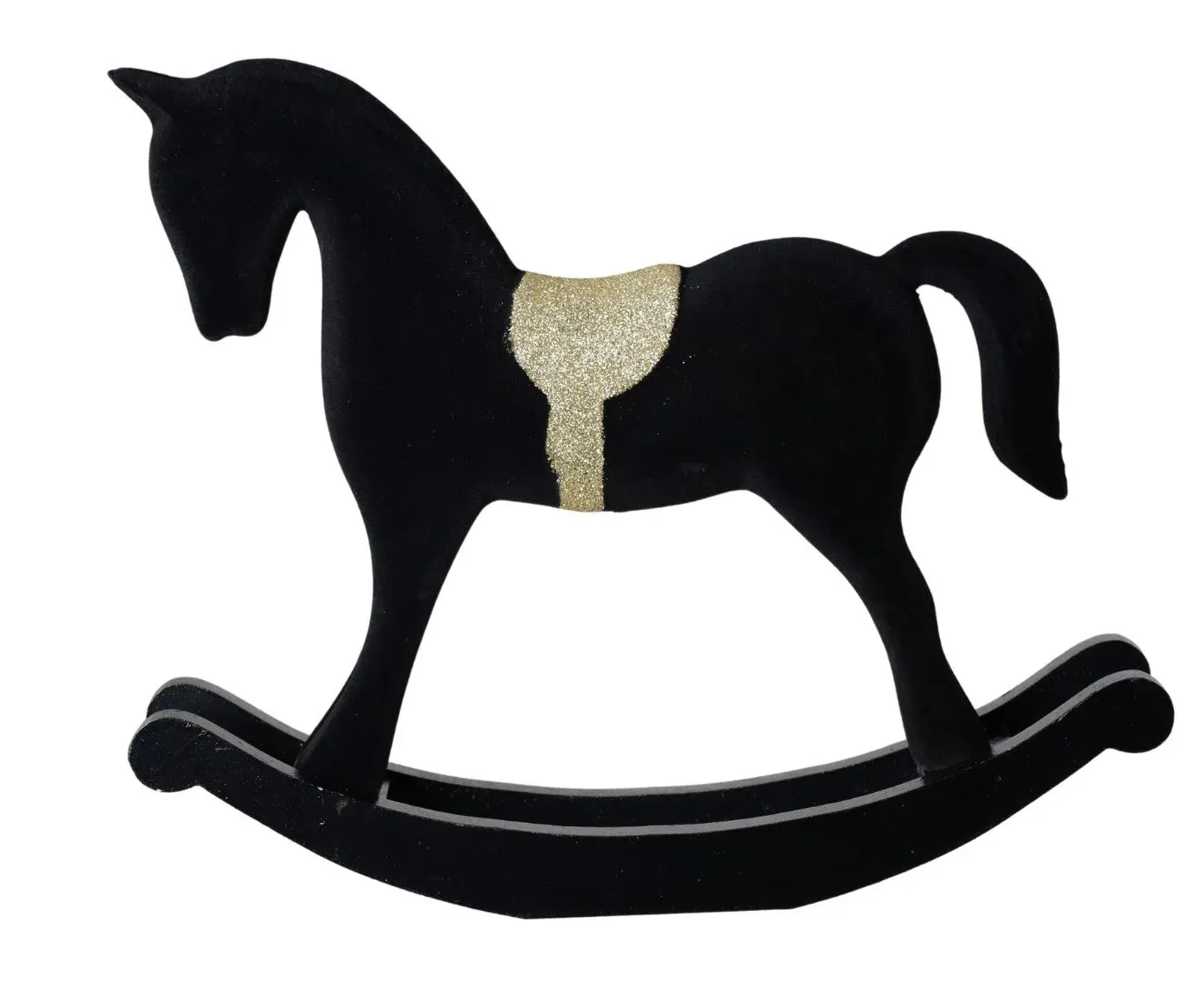 Koń na biegunach drewniany welurowy ŚREDNI 3230 czarny