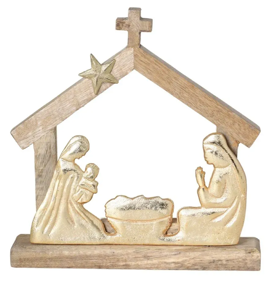 SZOPKA METALOWA NA DREWNIANEJ PODSTAWIE ZŁOTA ewax_3187