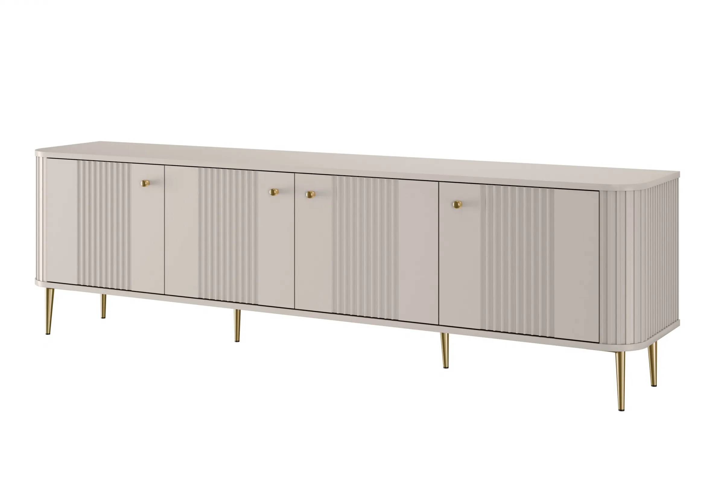 Szafka RTV 4-drzwiowa VESPER RTV 187 ryflowany front cashmere złote nogi Meble, Kredens, Szafka, Łóżeczko, Łóżko dziecięce