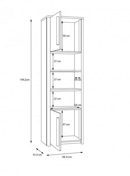 Regał młodzieżowy SURFINIO 195x59 szary dąb catania - SFNR711L-M378