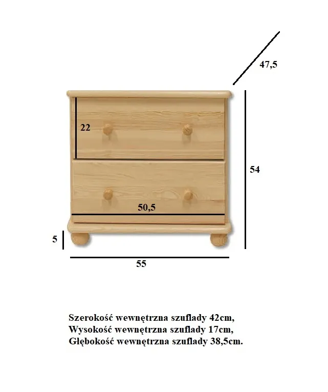 KD103 komoda S55 W55 G47 sosna naturalny DREWMAX — zdjęcie 3