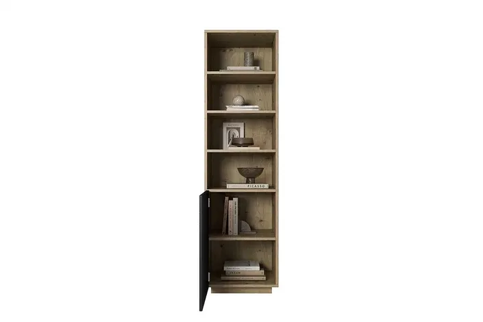 Regał ASHA 50 1D - czarny mat - dąb artisan - ryflowany front - cokół — zdjęcie 3