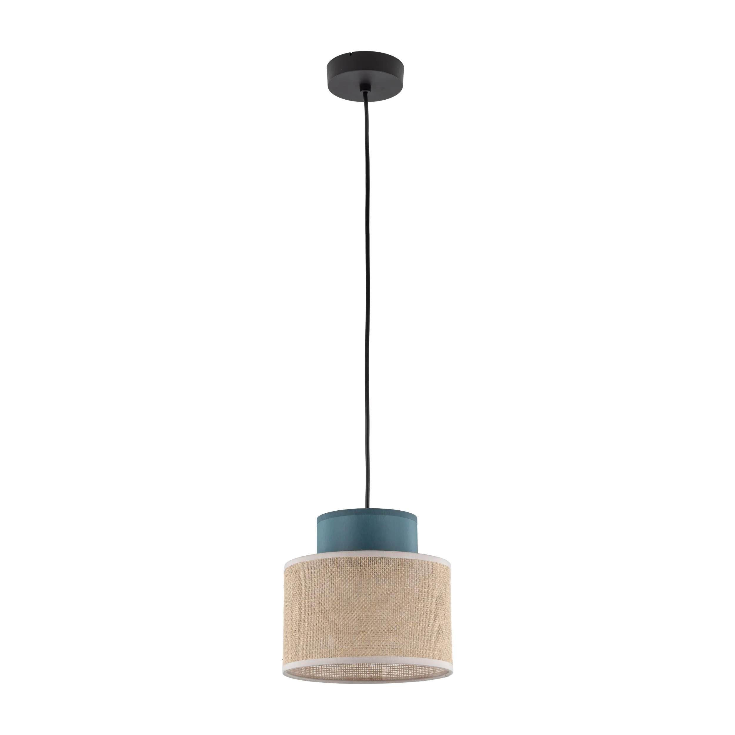 Lampa wisząca DUO JUTA czarna z niebieskim i brązowym kloszem 160x20cm