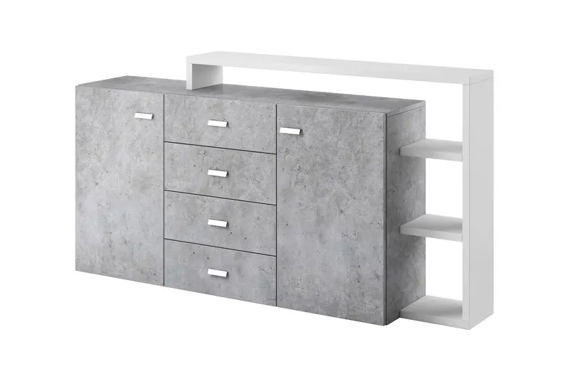 Komoda BOTA 27 z nadstawką dwudrzwiowa z szufladami beton biała 180x98x37cm Komoda BOTA 27 z nadstawką dwudrzwiowa z szufladami beton biała 180x98x37cm
