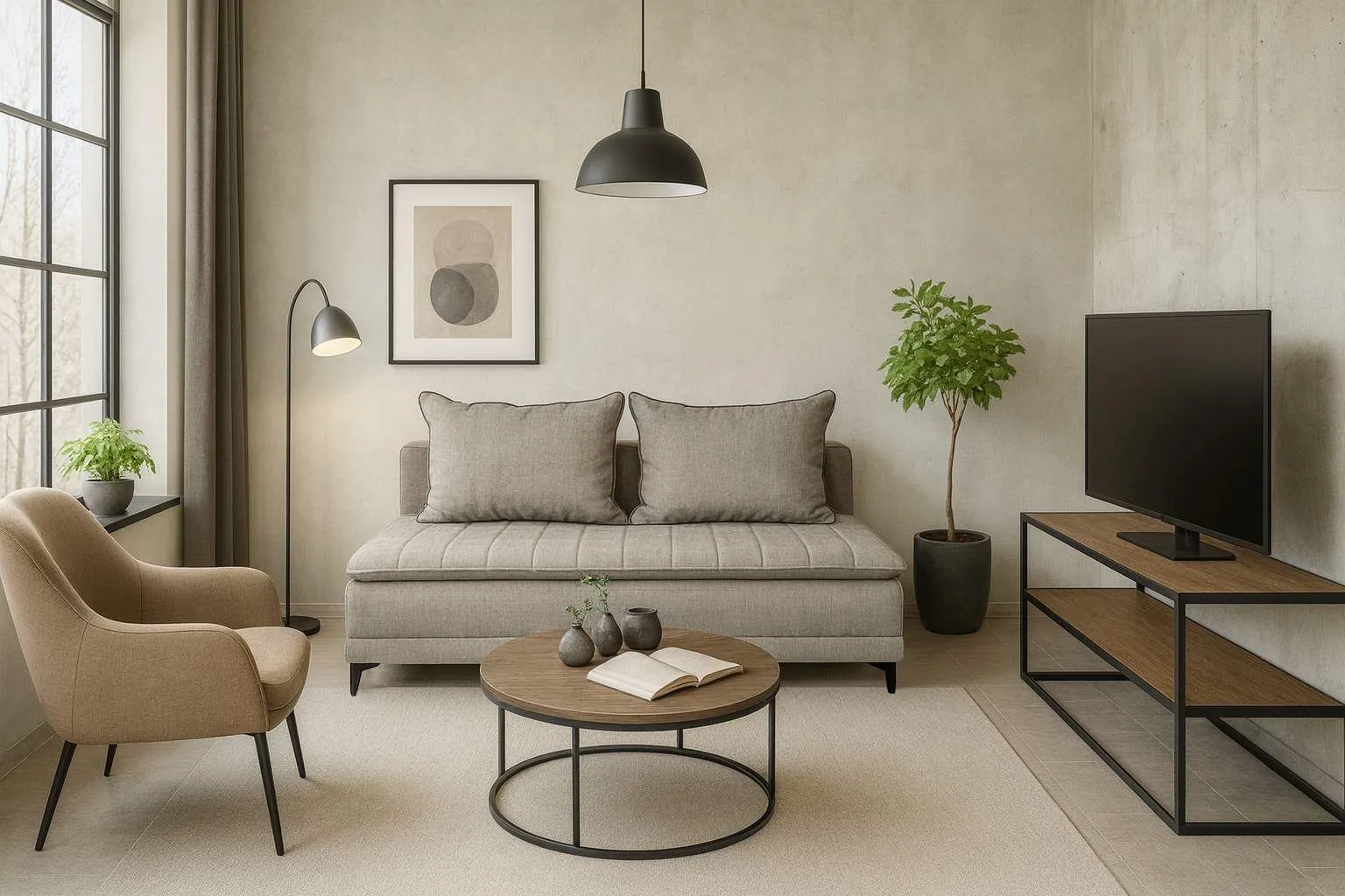 Sofa rozkładana LUCA 2 poduszki oparciowe, ciemny beż - RU25413