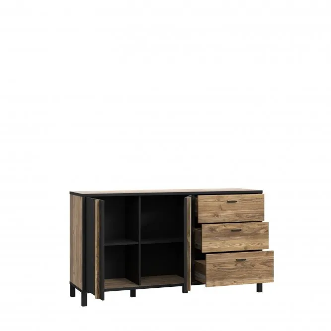 Komoda Lewa 3-drzwiowa z 3 szufladami HAYATO Czarny/Świerk Alpejski 1 - HYTK241L-M215