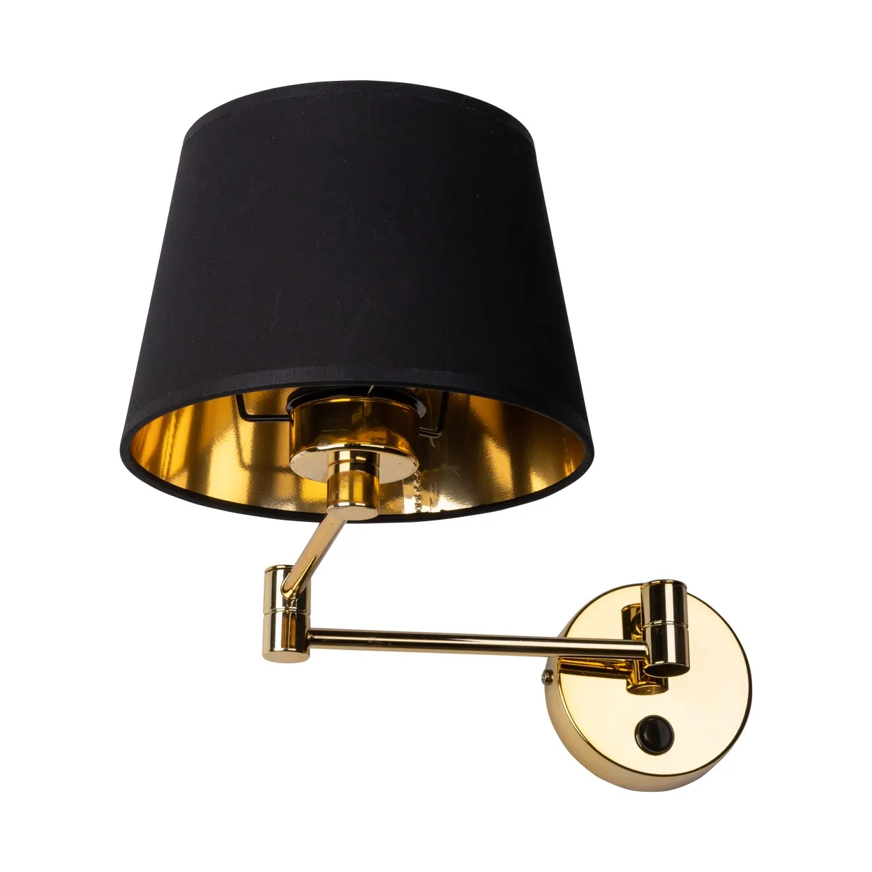 Kinkiet GLORY złoty z czarnym abażurem na regulowanym wysięgniku z włącznikiem 49x19cm - TK_6483