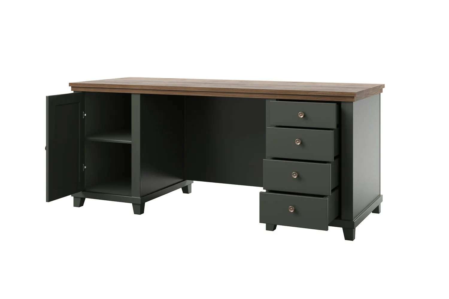 Biurko z szafką i szufladami EVORA 180x70 ciemnozielone/dąb Lefkas - 24ZRJU07