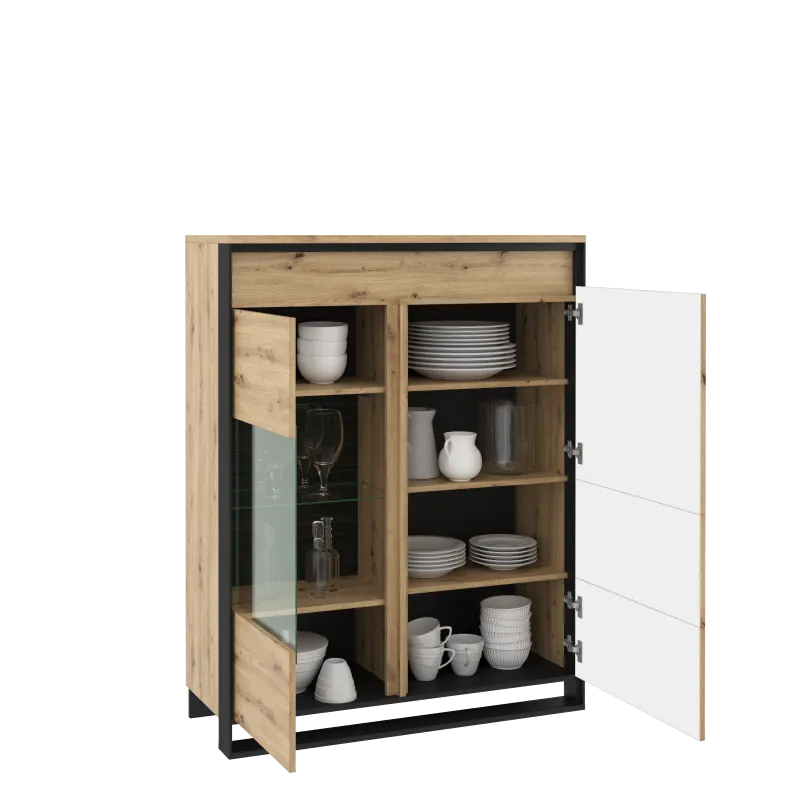 Niska witryna 2-drzwiowa LED Quant QA-06 dąb artisan/czarna - QA6DAC