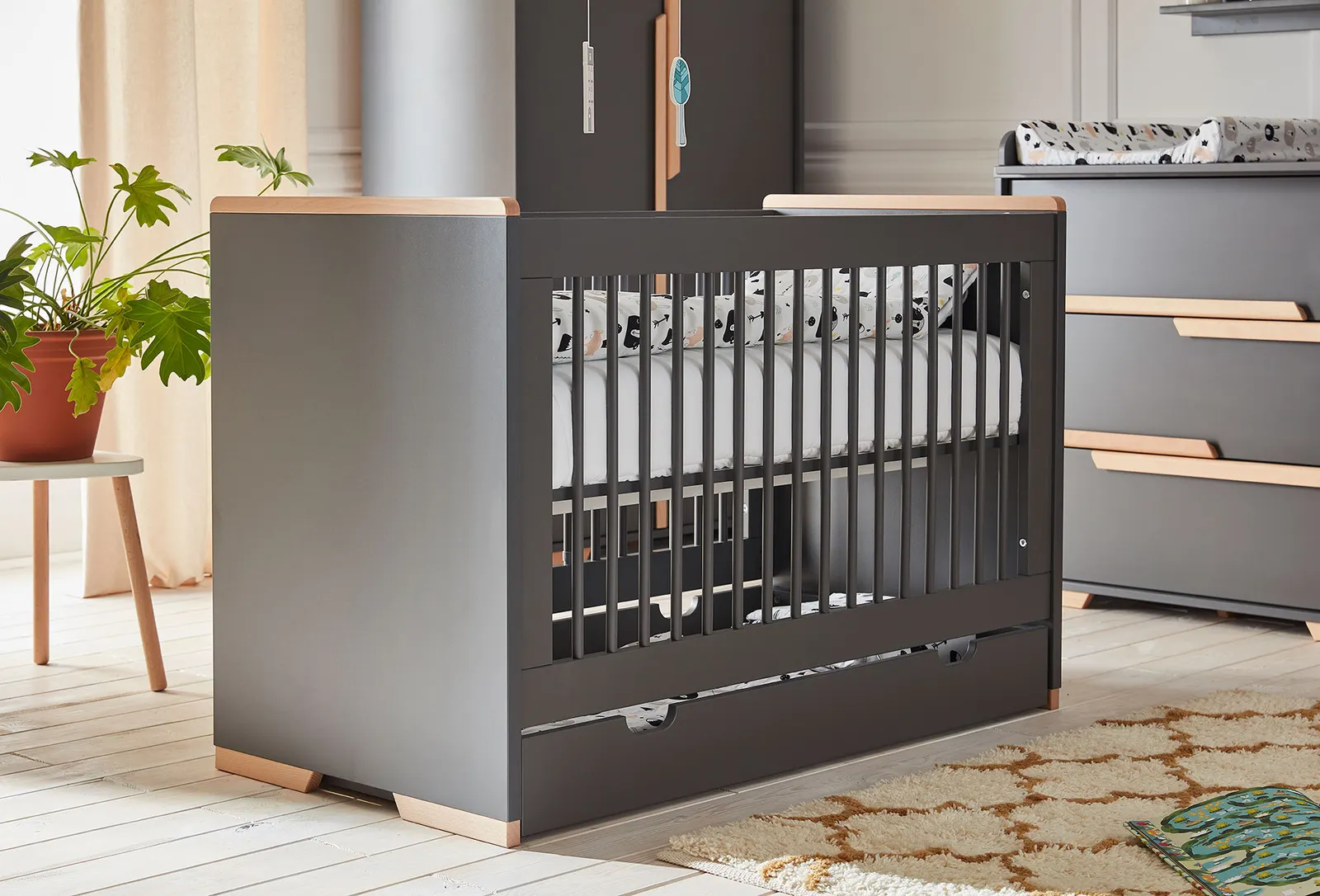 Łóżeczko SNAP regulacja wysokości 60x120 ciemnoszare - PIN_023-010-162