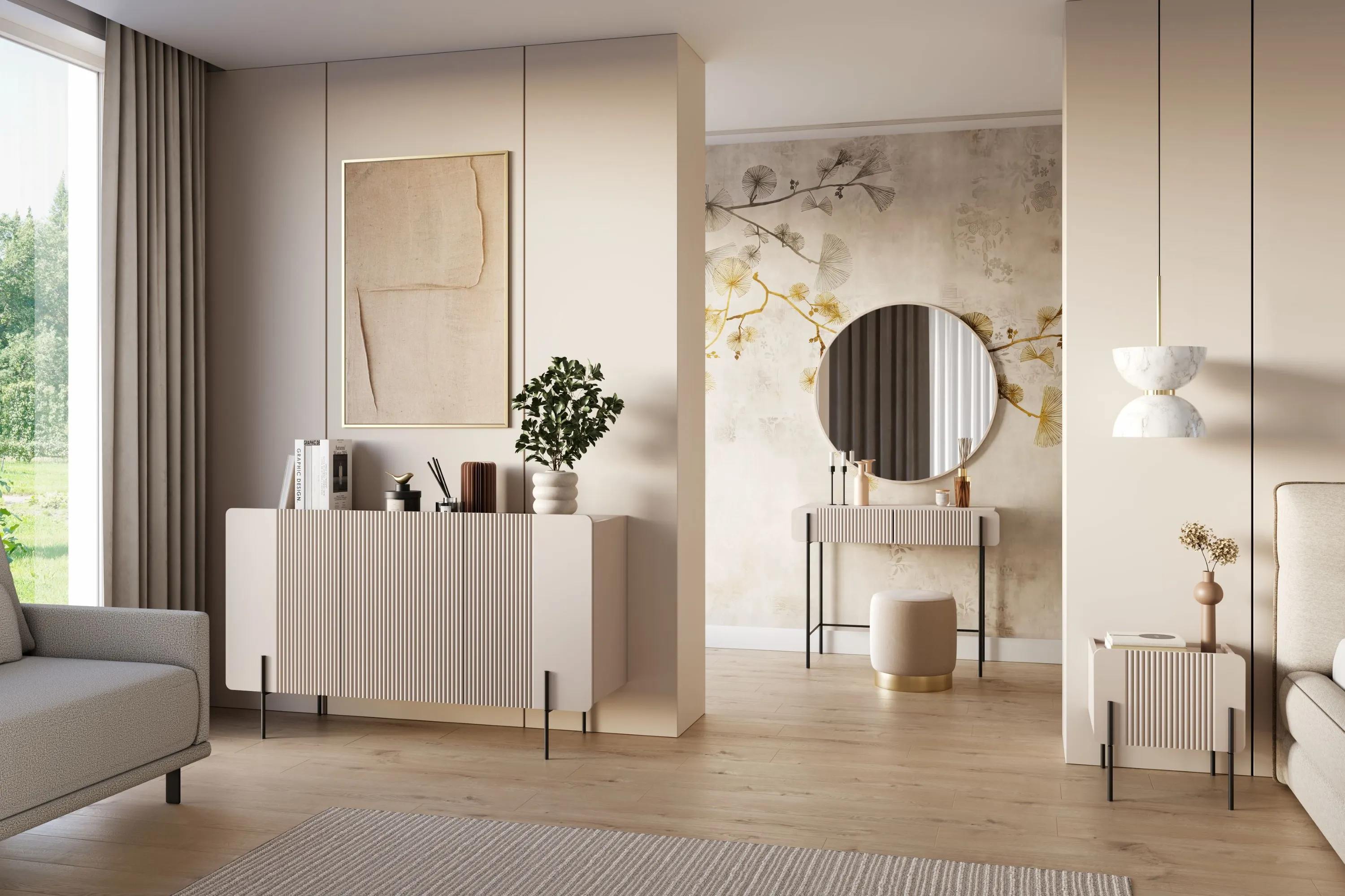 Komoda 3-drzwiowa MALMI 150cm - kaszmirowa czarne nogi - B_167023