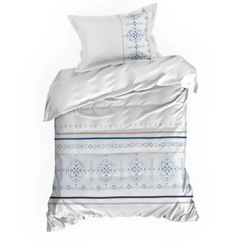 KOMPLET POŚCIELI SATYNOWEJ HAFT 160 X 200 CM BIAŁY WZÓR - EU_449104