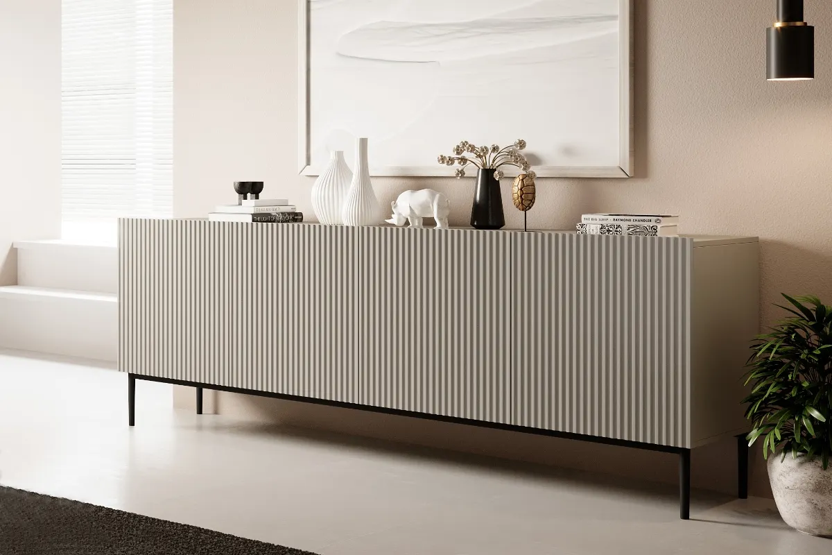 Komoda 4-drzwiowa NICOLE 200 - kremowa - czarny stelaż - B_55571