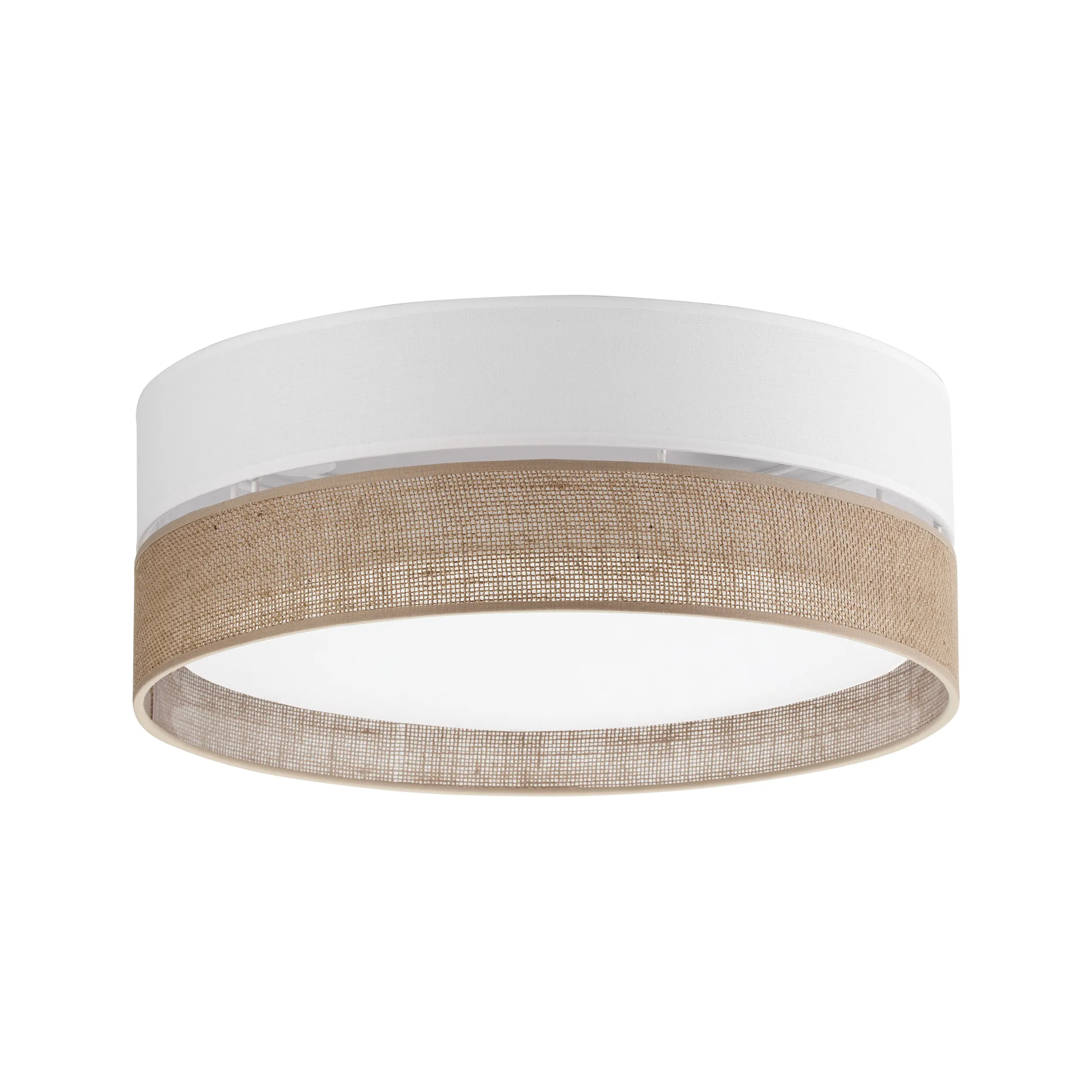 Lampa sufitowa LINOBIANCO biała z brązowym elementem z tkaniny okrągła 45x16cm