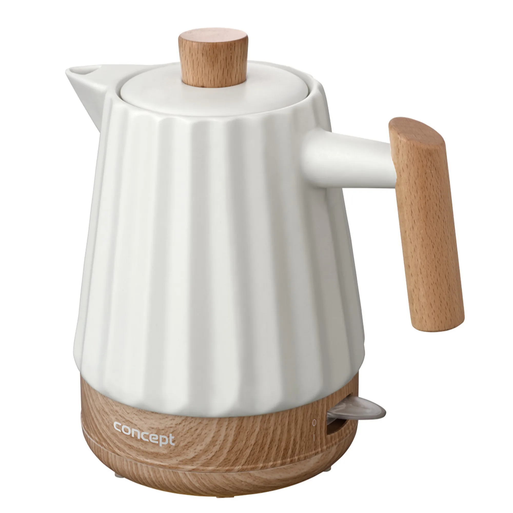 image czajnik, keramiczny, drewniane_rączki, biały, wzór żłobiony