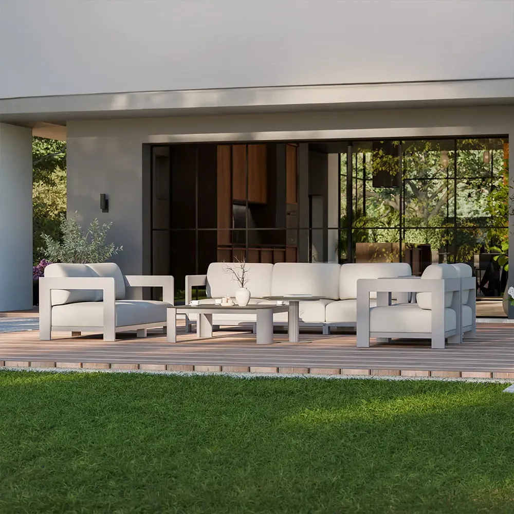 Zestaw ogrodowy LUMO sofa + 2 fotele + 2 stoliki kawowe beżowy — zdjęcie 7