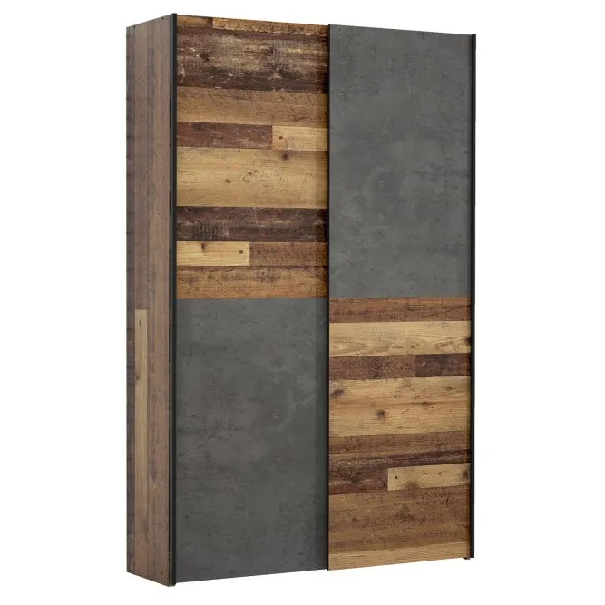 Szafa 2-drzwiowa OZZULA drzwi przesuwne 120cm old wood vintage beton