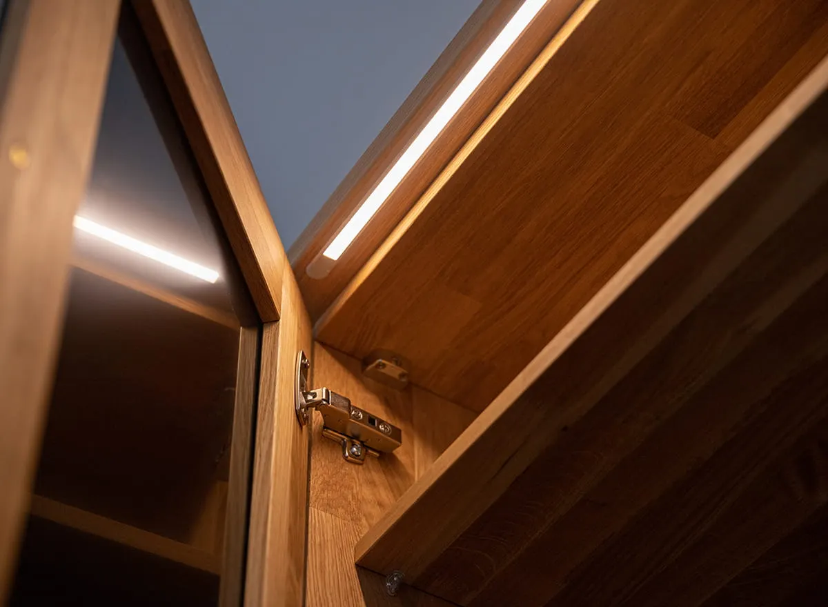 Szafa modułowa 5-drzwiowa ( potrójne drzwi szklane ) RAVELLO Dąb Olejowany, Czarny - ZIRAV05D03SZ