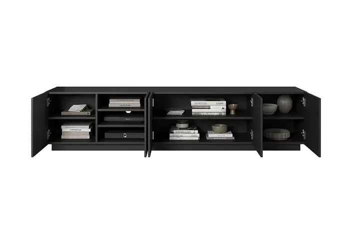 Szafka RTV ASHA 200 5D - czarny mat - ryflowany front - cokół — zdjęcie 3