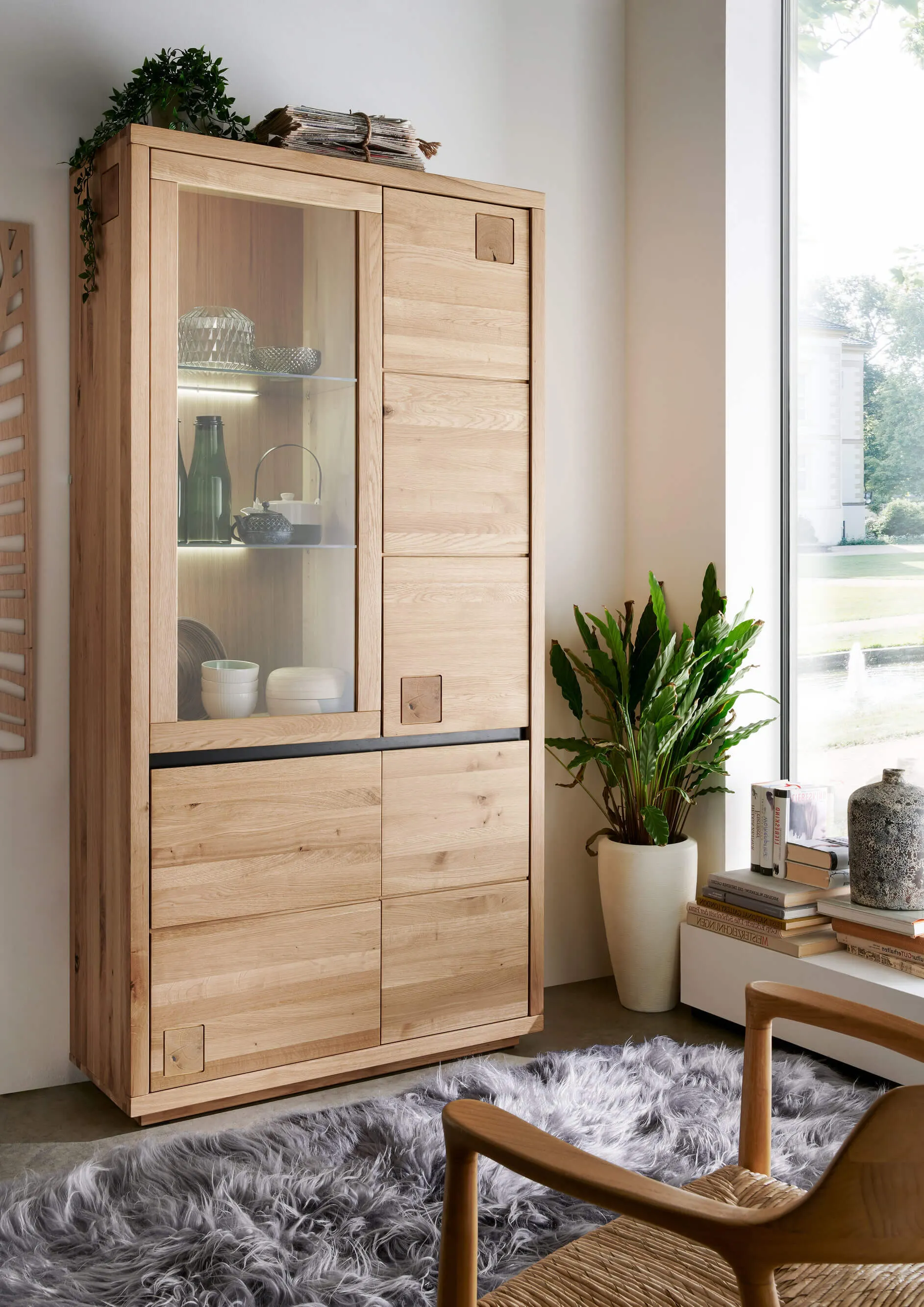 Witryna dębowa HALLOW 205x103 z 4 szafkami lewa - GK_1031596601